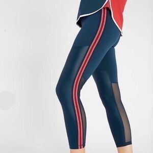 Sweaty Betty London Power Mesh Wetlock 7/8 Blue With Red Stripe Leggings Size XS